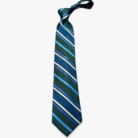Five Stripe Rep Woven Silk Necktie - Green Heather/Ocean/Denim/White - Uncle Jimmy Menswear