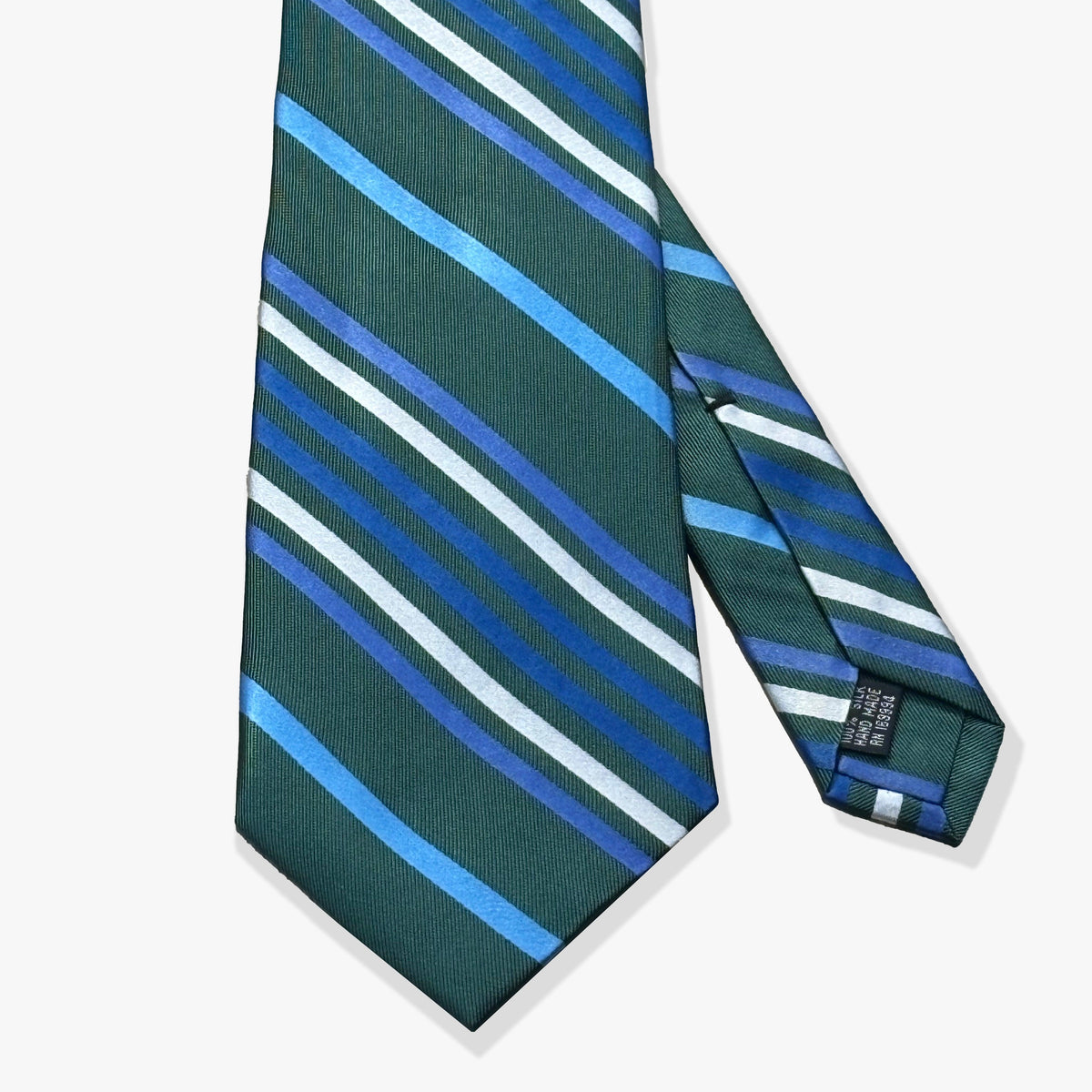 Five Stripe Rep Woven Silk Necktie - Green Heather/Ocean/Denim/White - Uncle Jimmy Menswear