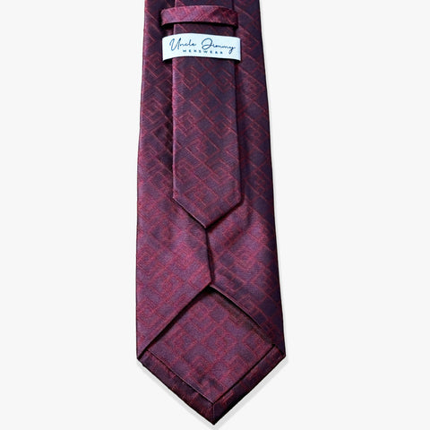 Connected Diamond Woven Silk Necktie - Deep Maroon/Maroon - Uncle Jimmy Menswear