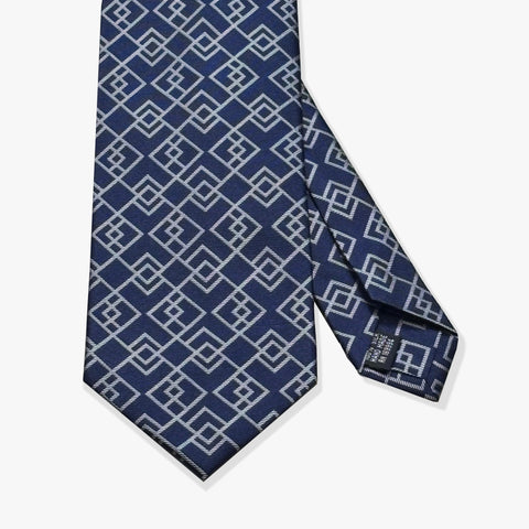 Connected Diamond Woven Silk Necktie - Navy Blue/Silver - Uncle Jimmy Menswear