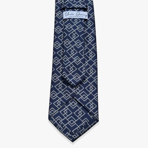 Connected Diamond Woven Silk Necktie - Navy Blue/Silver - Uncle Jimmy Menswear