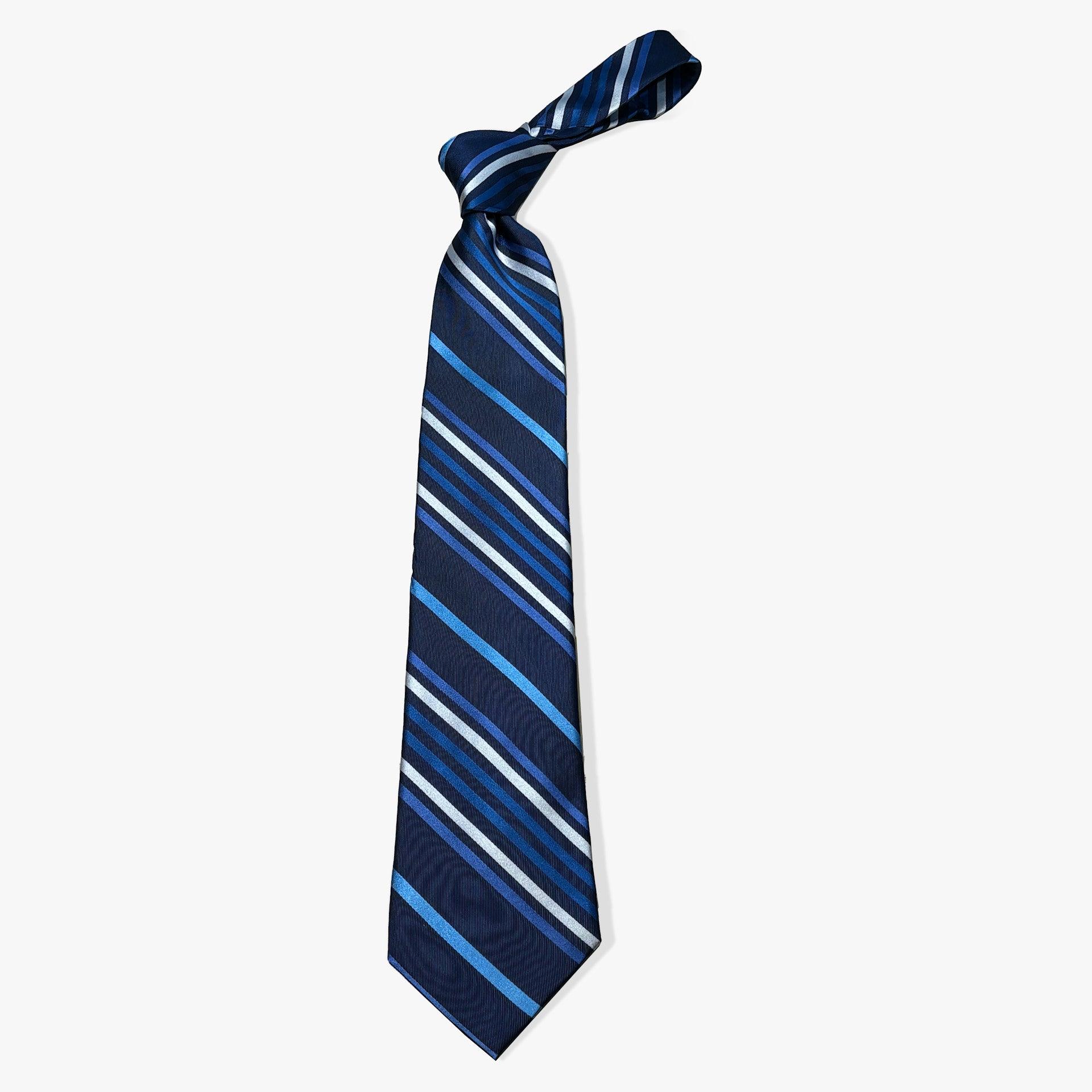 Five Stripe Rep Woven Silk Necktie - Blue Heather /Ocean/Denim/White - Uncle Jimmy Menswear