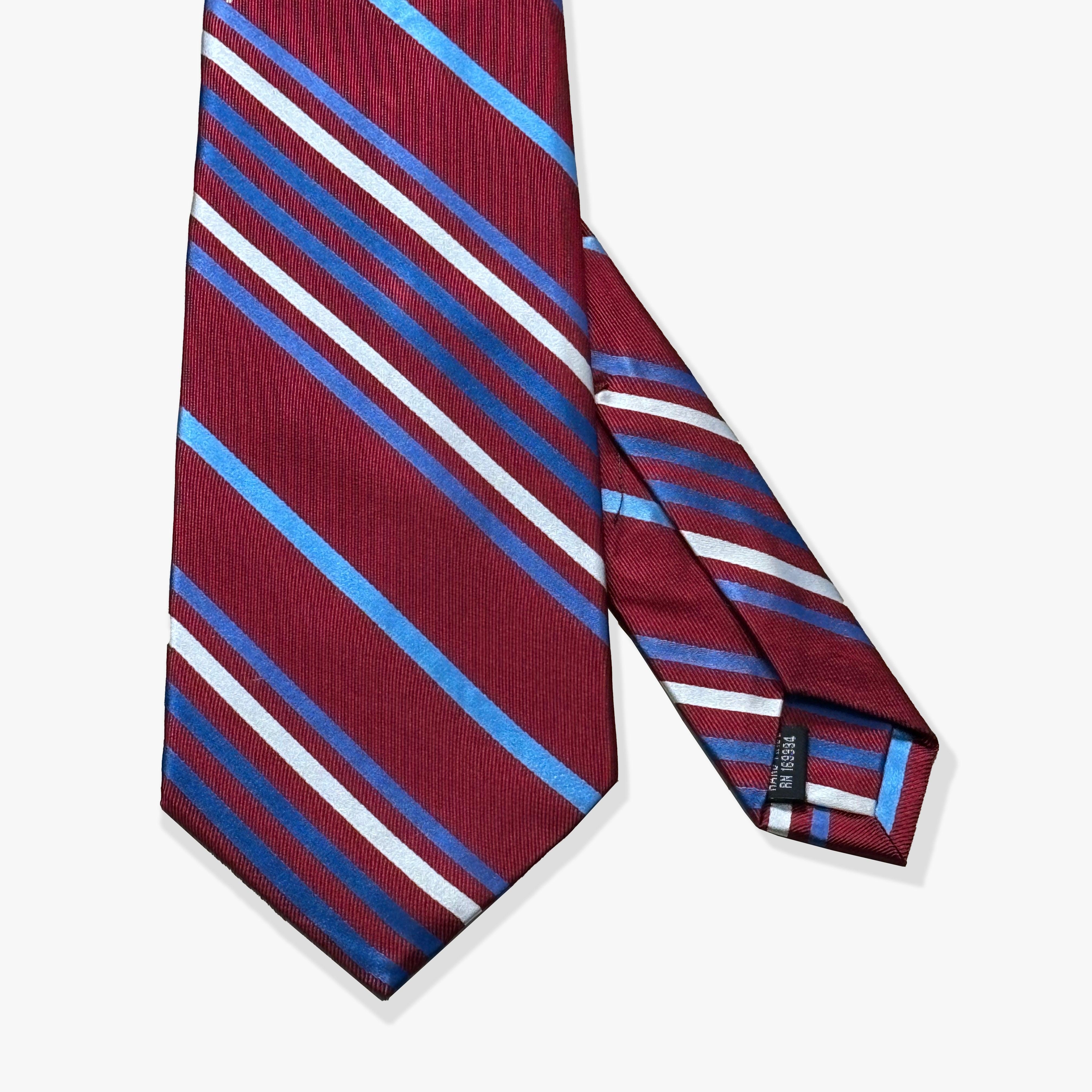 Five Stripe Rep Woven Silk Necktie - Maroon/Heather/Ocean/Denim/White - Uncle Jimmy Menswear