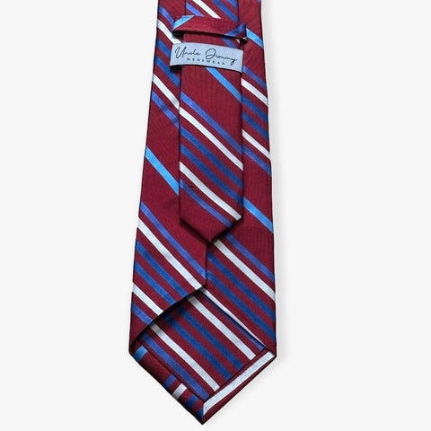 Five Stripe Rep Woven Silk Necktie - Maroon/Heather/Ocean/Denim/White - Uncle Jimmy Menswear