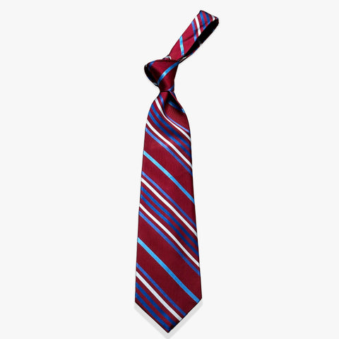 Five Stripe Rep Woven Silk Necktie - Maroon/Heather/Ocean/Denim/White - Uncle Jimmy Menswear