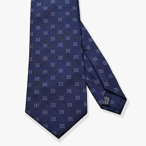 Geo Circle Pattern Woven Silk Necktie - Midnight/Heather Blue - Uncle Jimmy Menswear