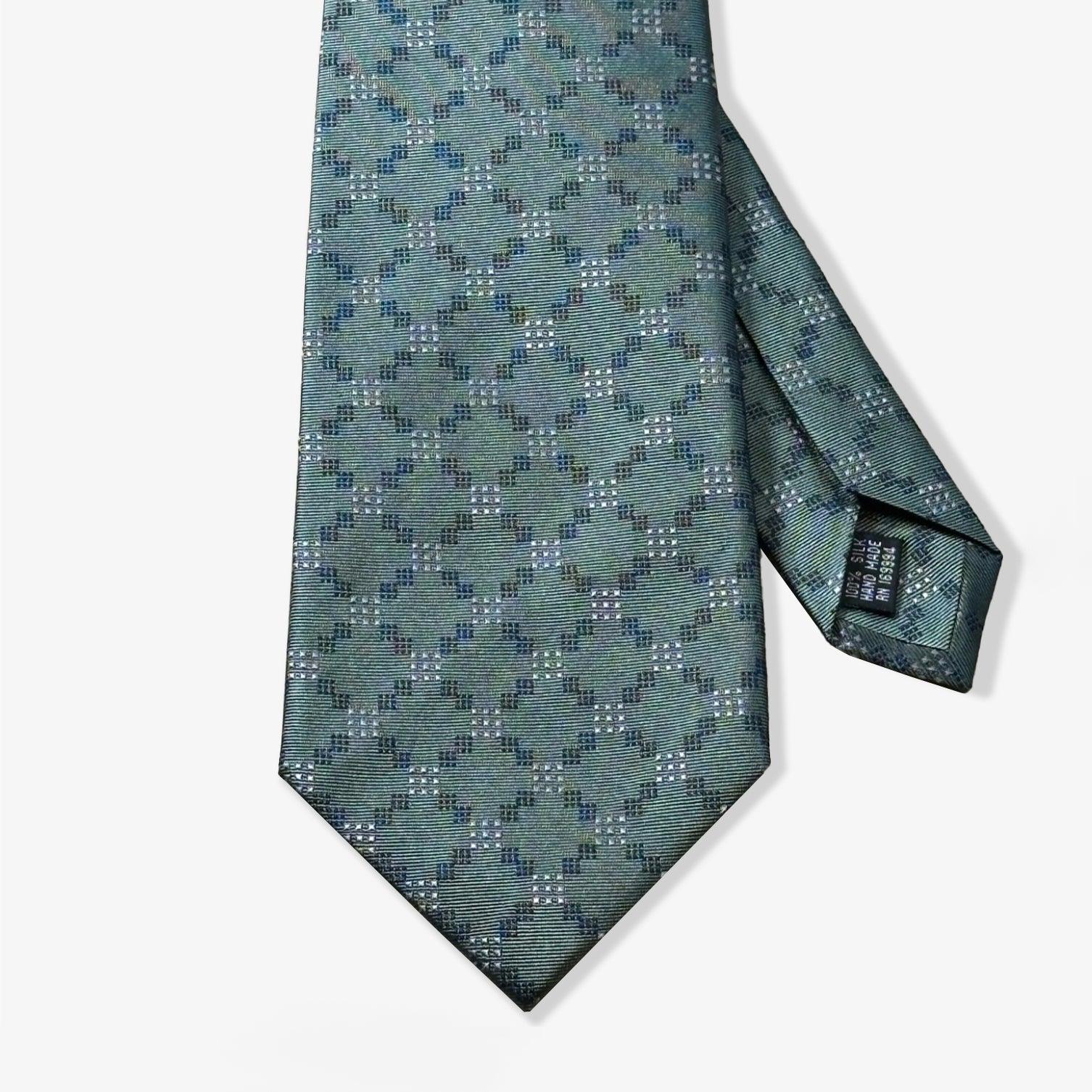 Geo Circle Pattern Woven Silk Necktie - Olive/Gray - Uncle Jimmy Menswear