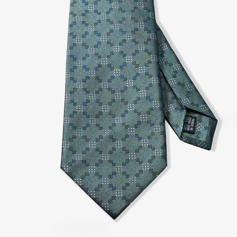 Geo Circle Pattern Woven Silk Necktie - Olive/Gray - Uncle Jimmy Menswear