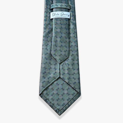 Geo Circle Pattern Woven Silk Necktie - Olive/Gray - Uncle Jimmy Menswear