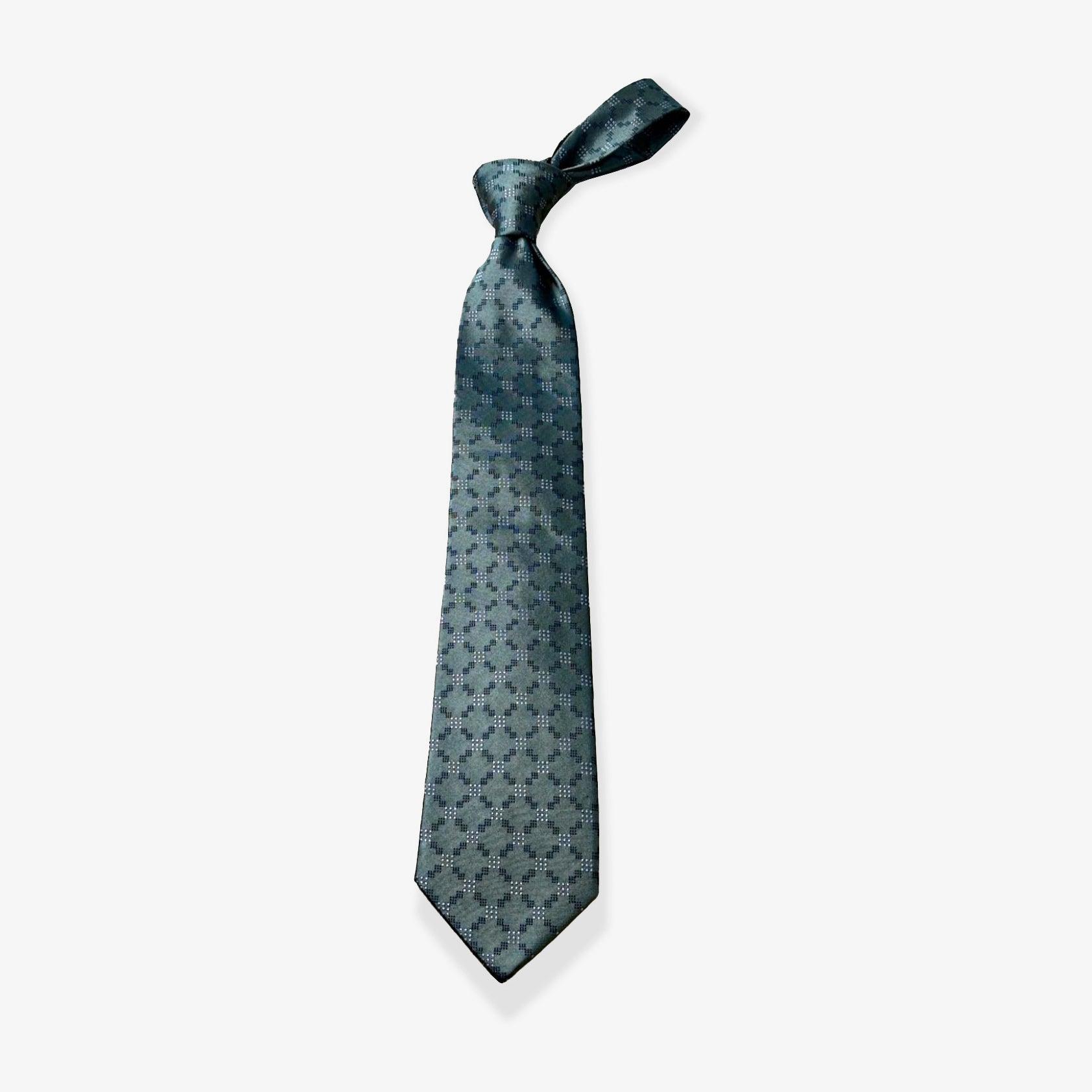 Geo Circle Pattern Woven Silk Necktie - Olive/Gray - Uncle Jimmy Menswear