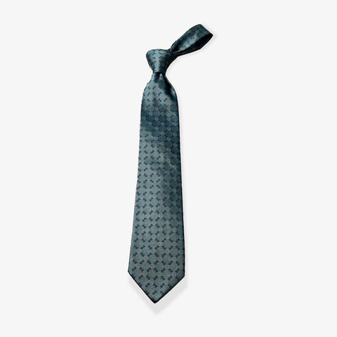 Geo Circle Pattern Woven Silk Necktie - Olive/Gray - Uncle Jimmy Menswear