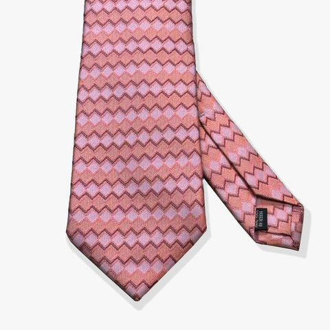 Horizontal Diamond Stripe Woven Silk Necktie - Fuchsia/Pink - Uncle Jimmy Menswear