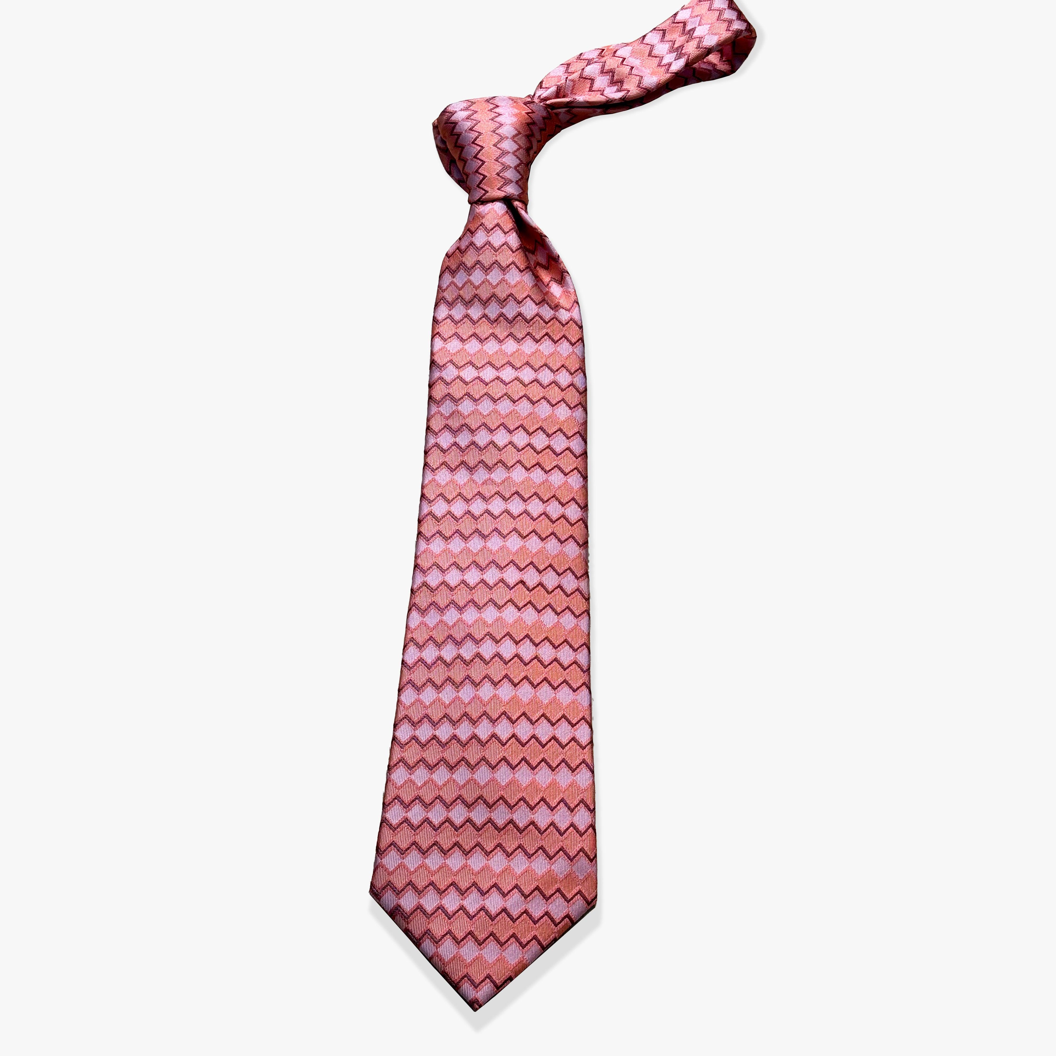 Horizontal Diamond Stripe Woven Silk Necktie - Fuchsia/Pink - Uncle Jimmy Menswear