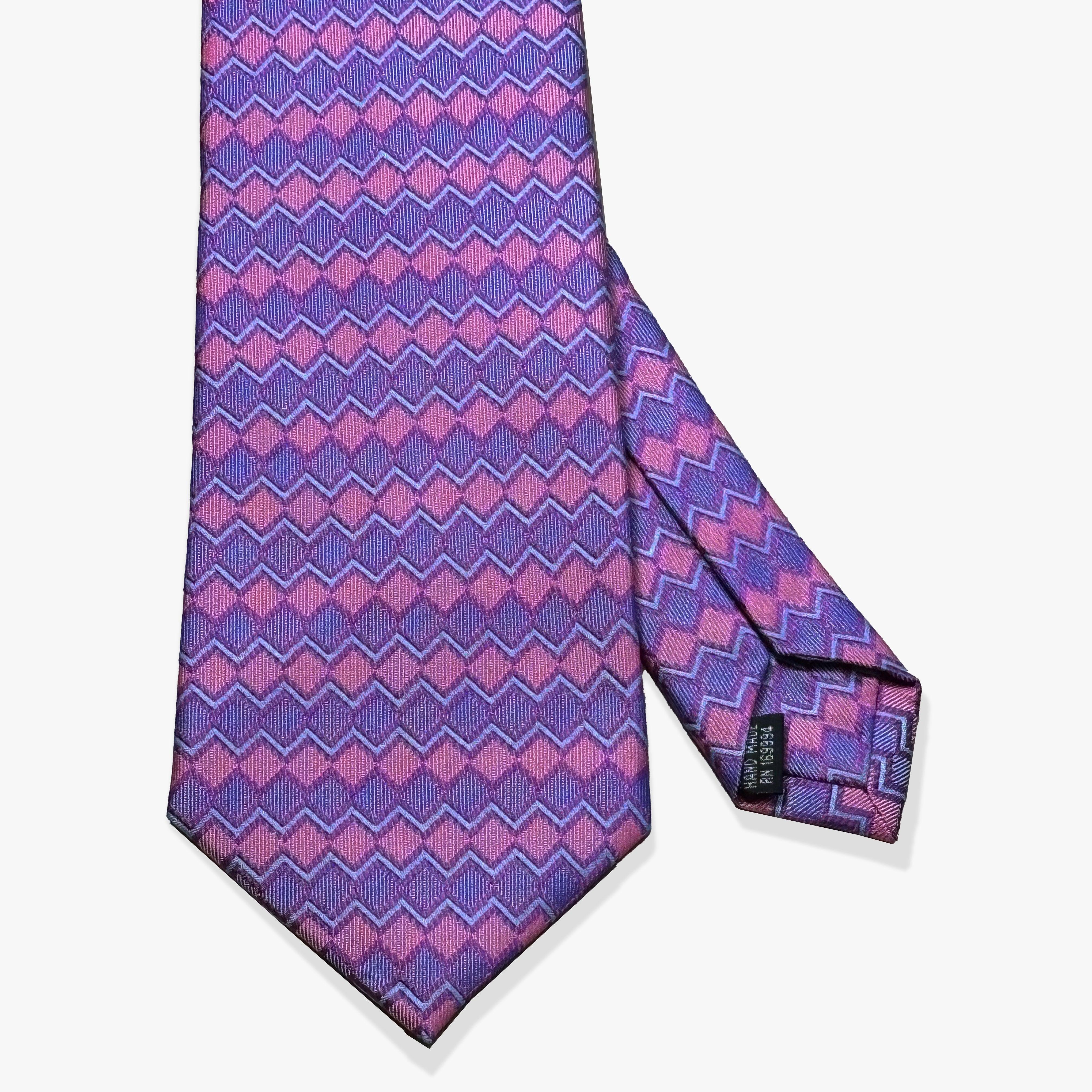 Horizontal Diamond Stripe Woven Silk Necktie - Lavender/Purple - Uncle Jimmy Menswear