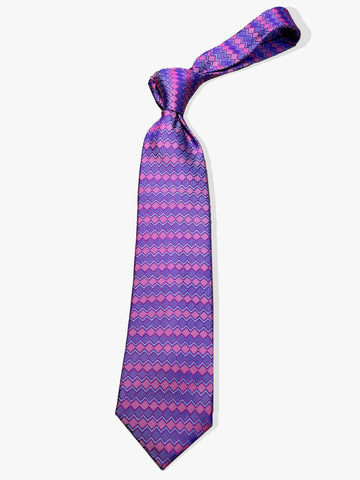 Horizontal Diamond Stripe Woven Silk Necktie - Lavender/Purple - Uncle Jimmy Menswear