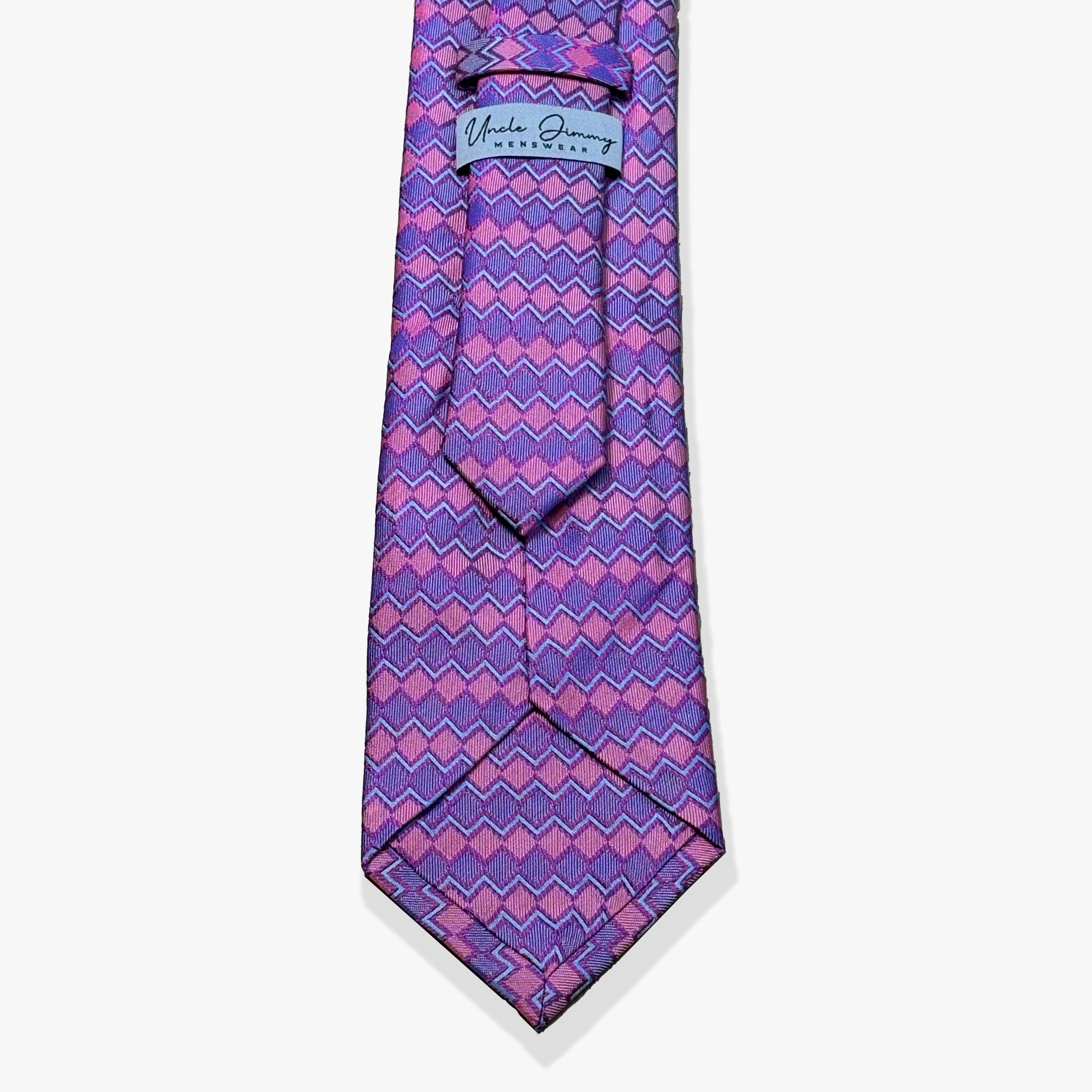 Horizontal Diamond Stripe Woven Silk Necktie - Lavender/Purple - Uncle Jimmy Menswear