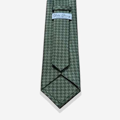 Houndstooth Woven Silk Necktie - Olive/Light Olive - Uncle Jimmy Menswear