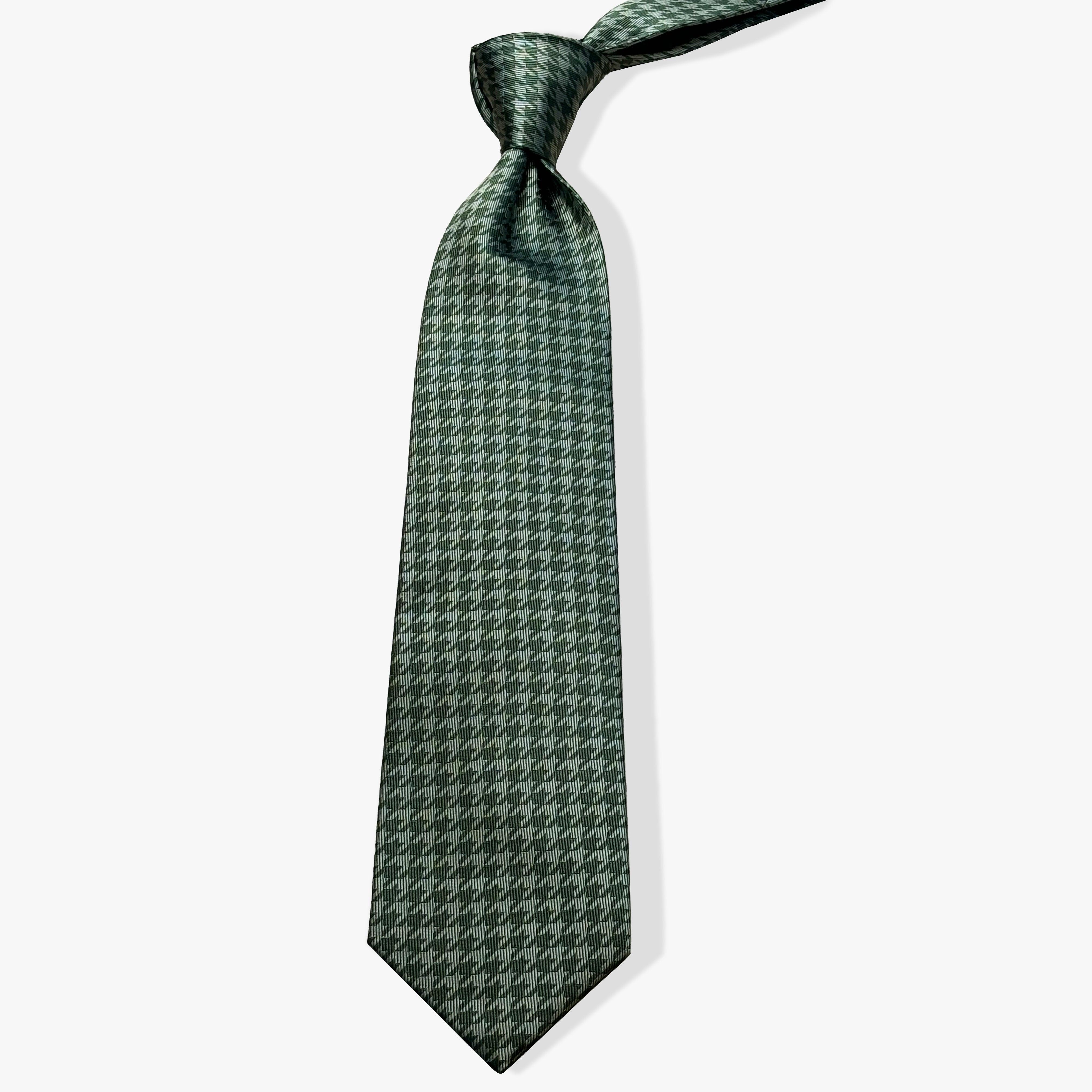 Houndstooth Woven Silk Necktie - Olive/Light Olive - Uncle Jimmy Menswear