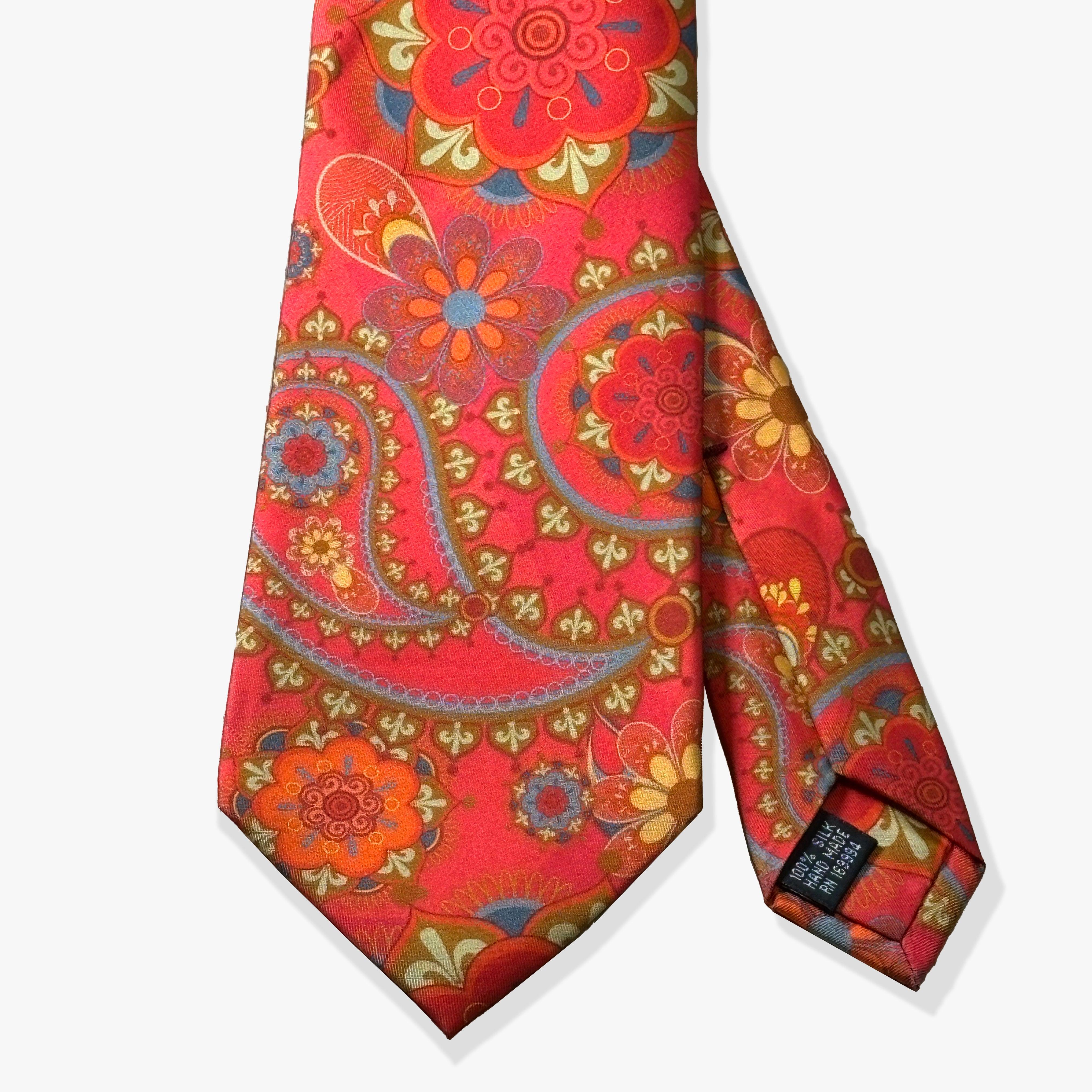 Paisley Printed Silk Necktie - Red/Gray/Yellow - Uncle Jimmy Menswear