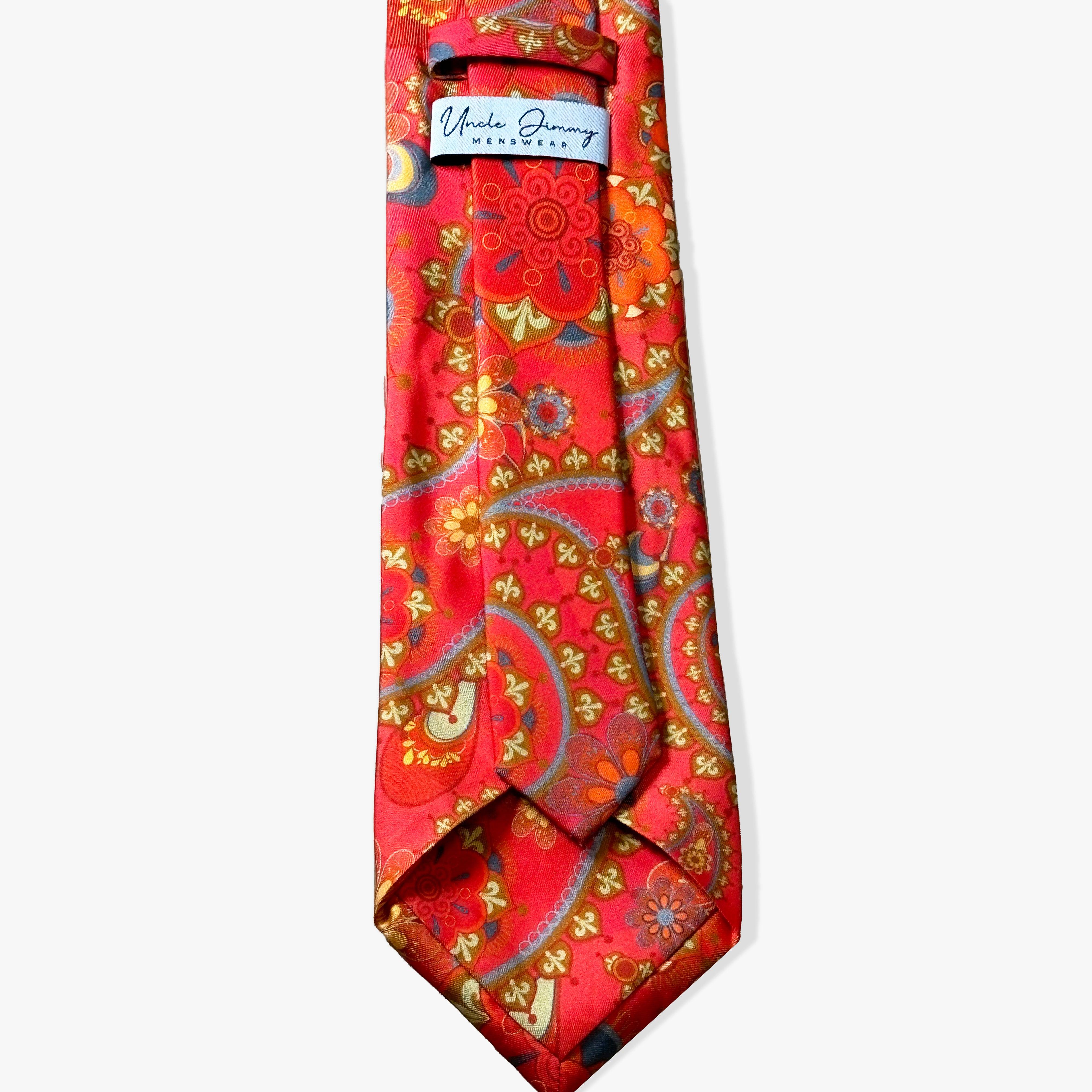 Paisley Printed Silk Necktie - Red/Gray/Yellow - Uncle Jimmy Menswear