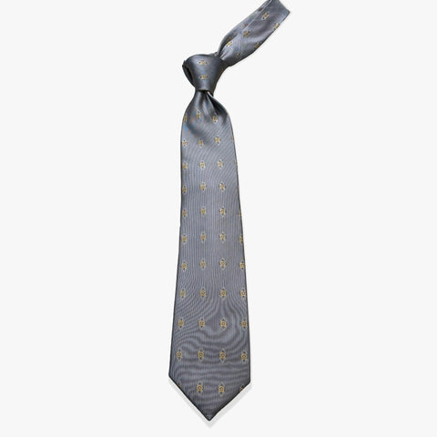 Shield Motif Woven Silk Necktie - Gray - Uncle Jimmy Menswear