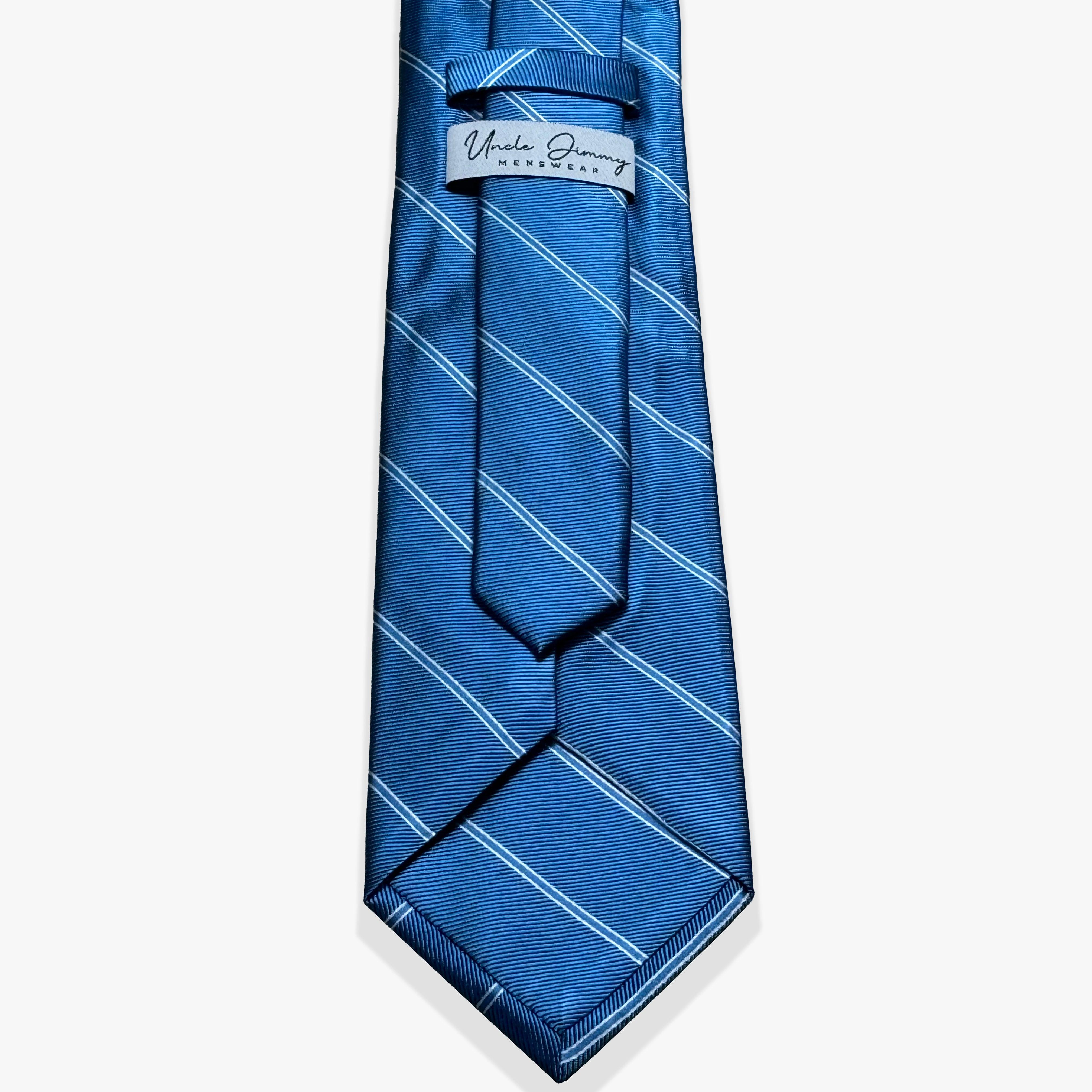 Single Stripe Woven Silk Necktie - Rep Regal Blue - Uncle Jimmy Menswear