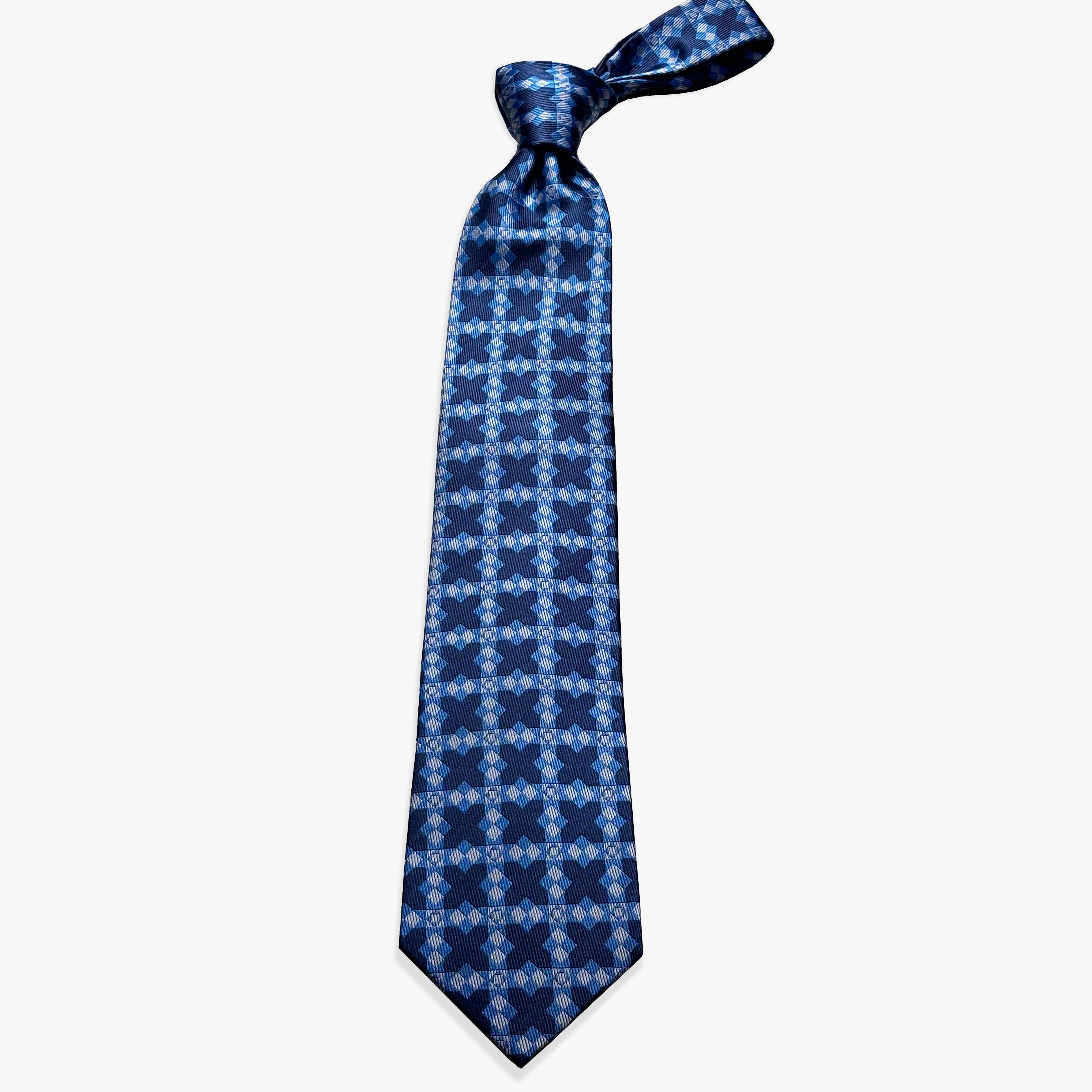 X Pattern Woven Silk Necktie - Midnight Blue/Royal Blue - Uncle Jimmy Menswear