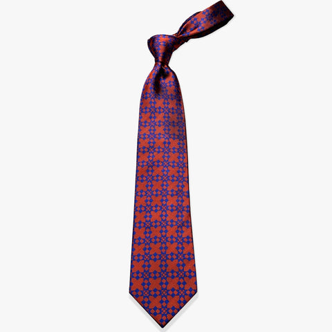 X Pattern Woven Silk Necktie - Tangerine/Regal Blue - Uncle Jimmy Menswear